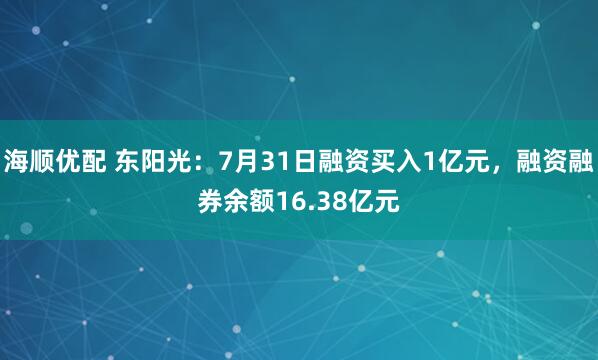 海顺优配 东阳光：7月31日融资买入1亿元，融资融券余额16.38亿元